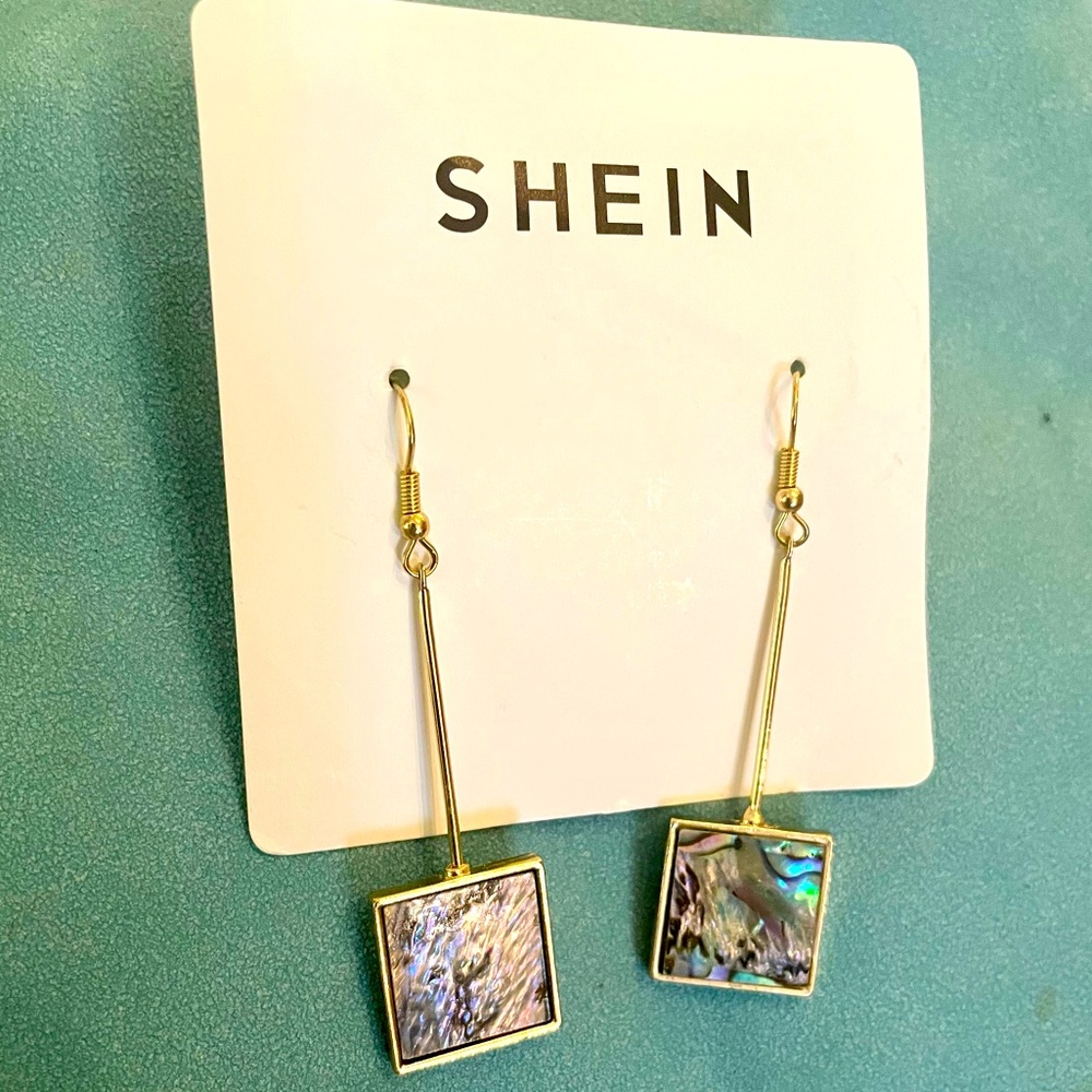 🥳2/$15 — SHEIN Shimmery Faux Mother of Pearl Statement Dangling Earrings NEW